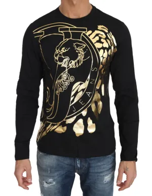 Black Cotton Gold Tiger Crewneck Pullover