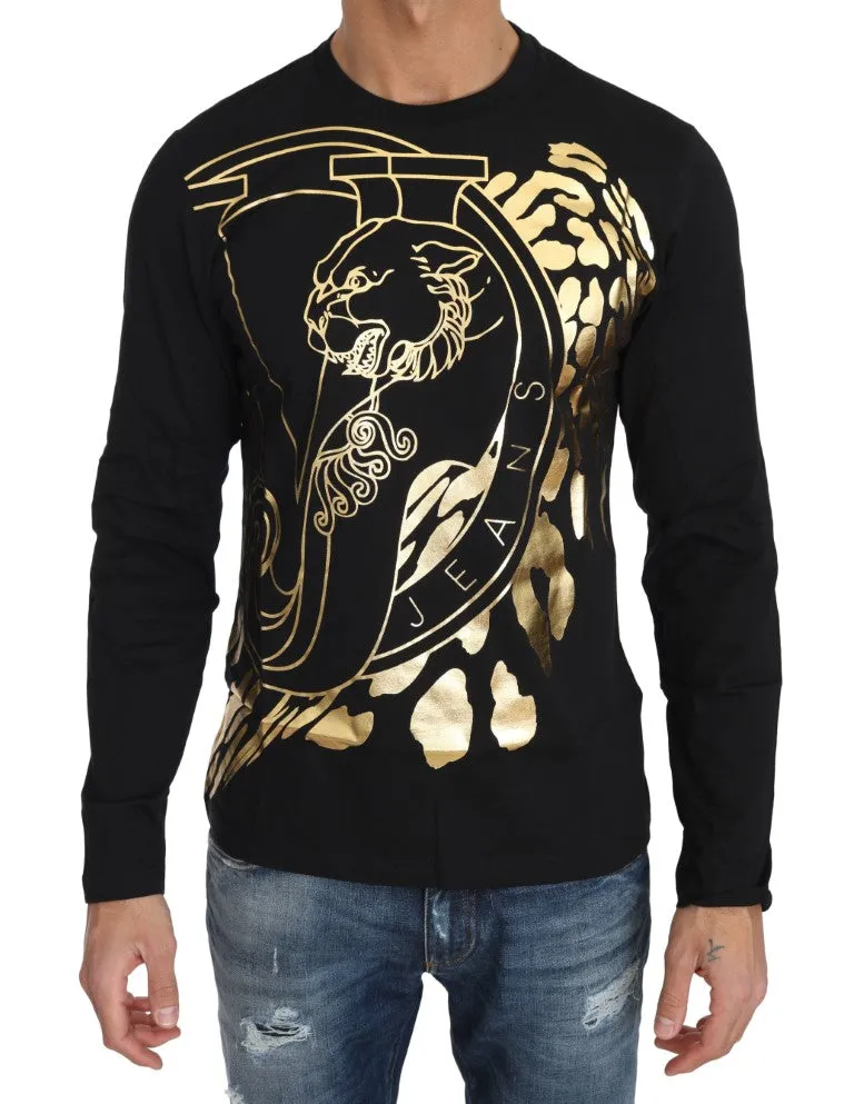 Black Cotton Gold Tiger Crewneck Pullover