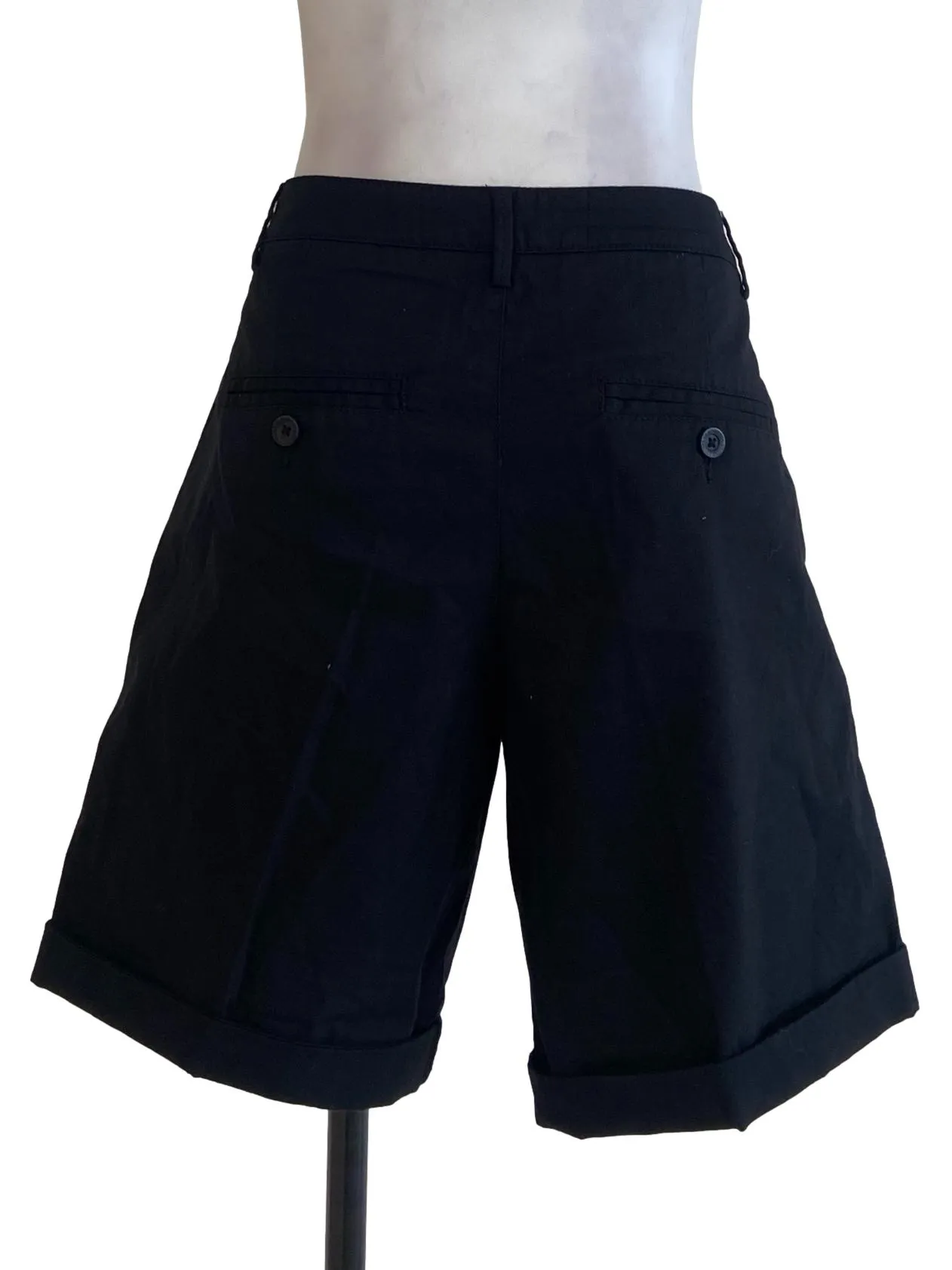Black Cuffed Bermuda Short Pants