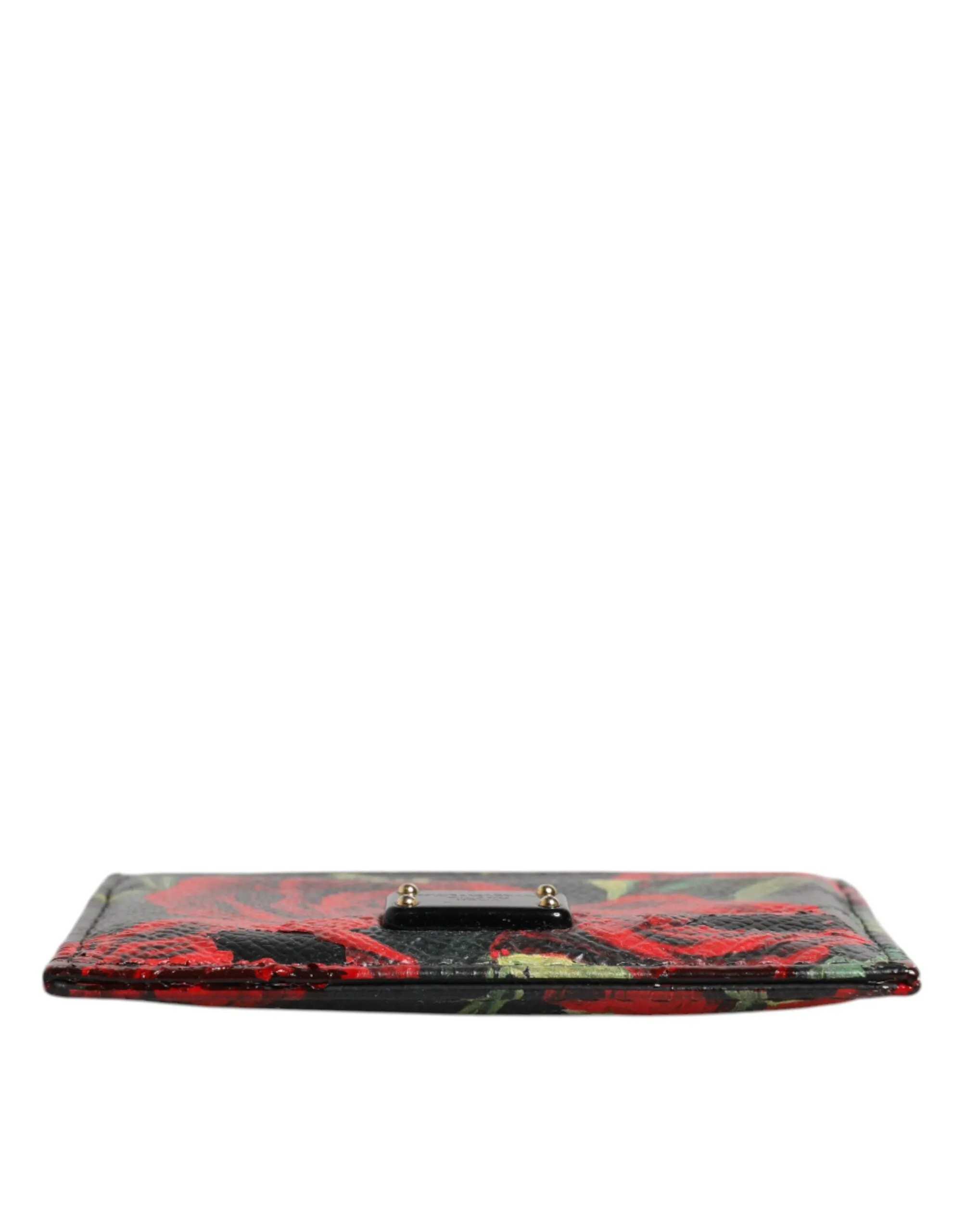 Black Floral Leather Card Holder DG Logo Plaque Wallet