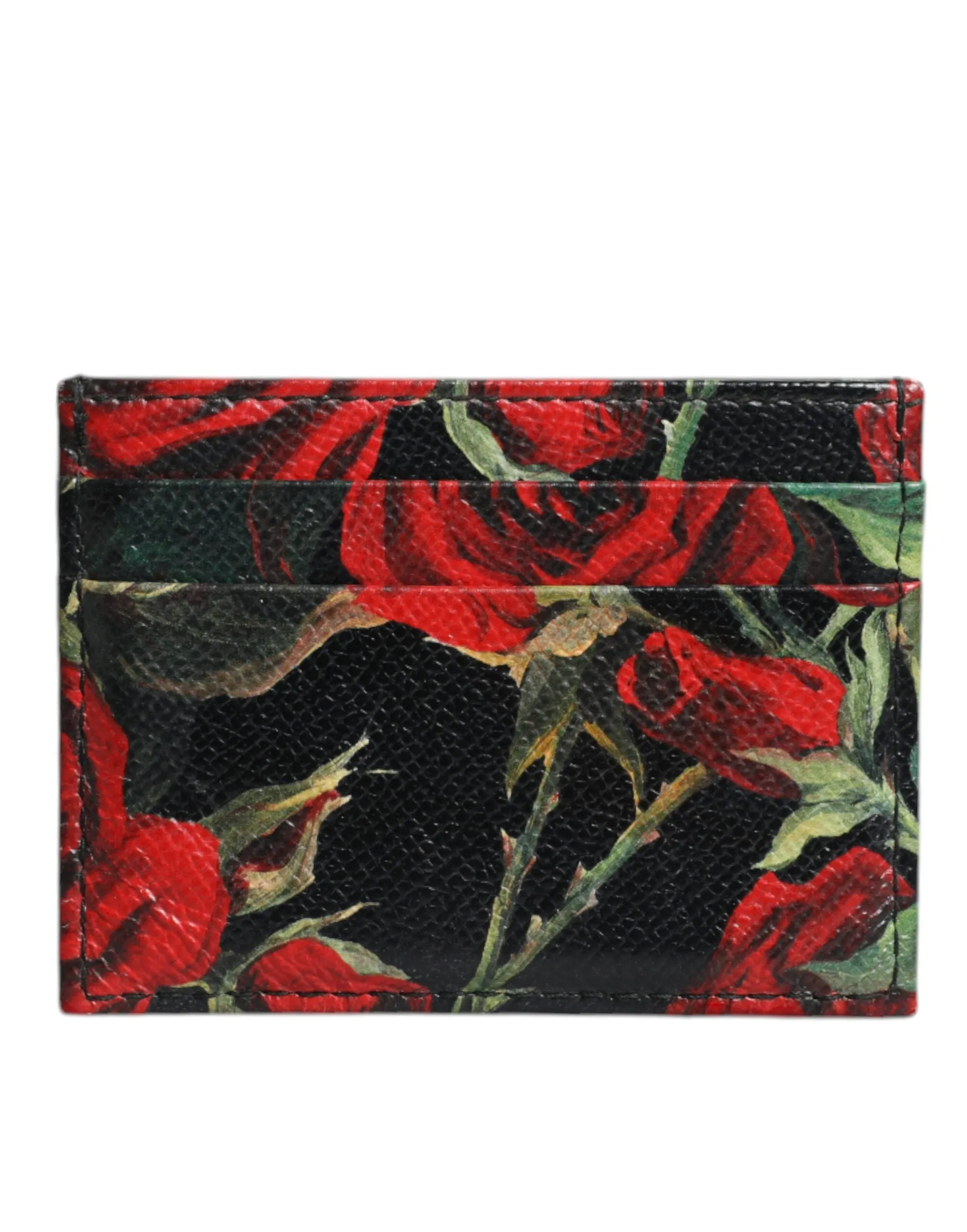 Black Floral Leather Card Holder DG Logo Plaque Wallet