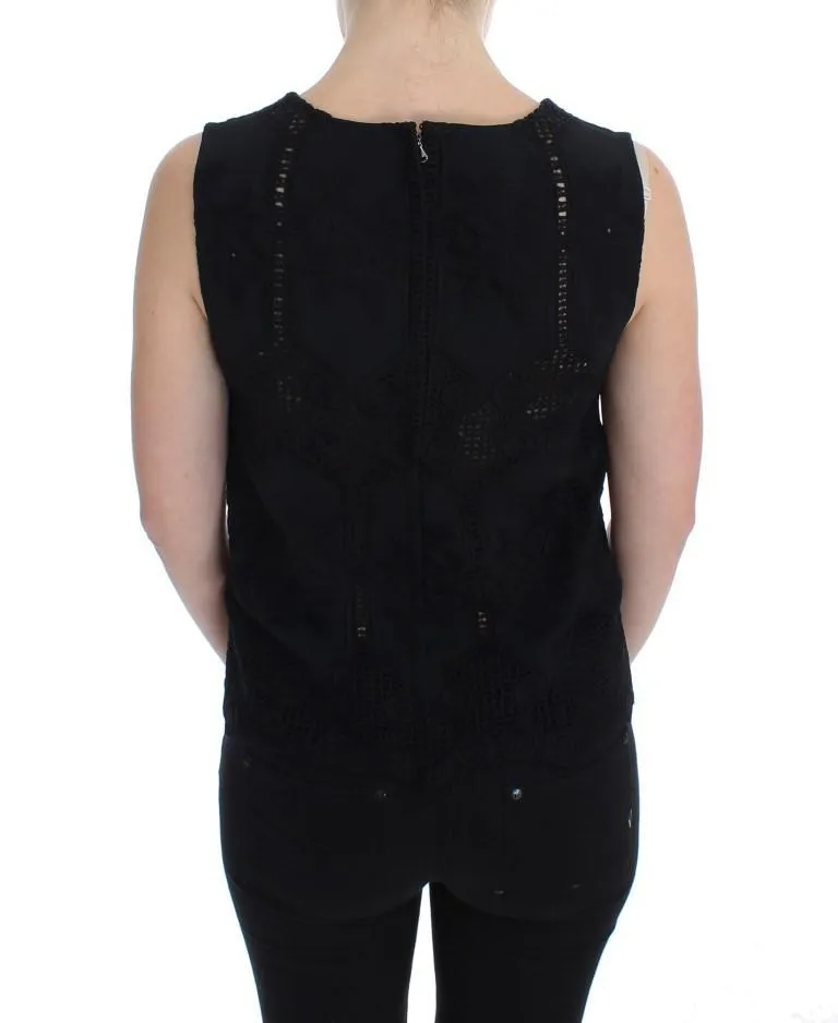 Black Floral Silk Crewneck Top