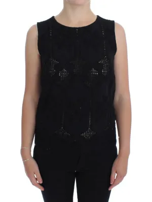 Black Floral Silk Crewneck Top