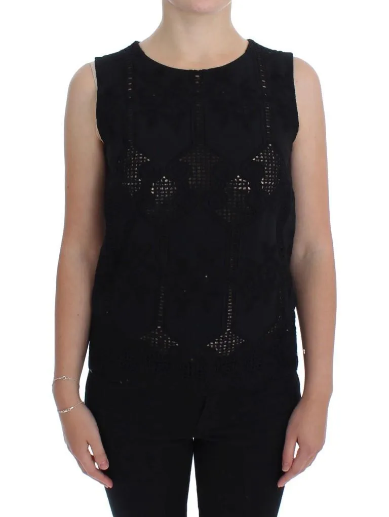 Black Floral Silk Crewneck Top