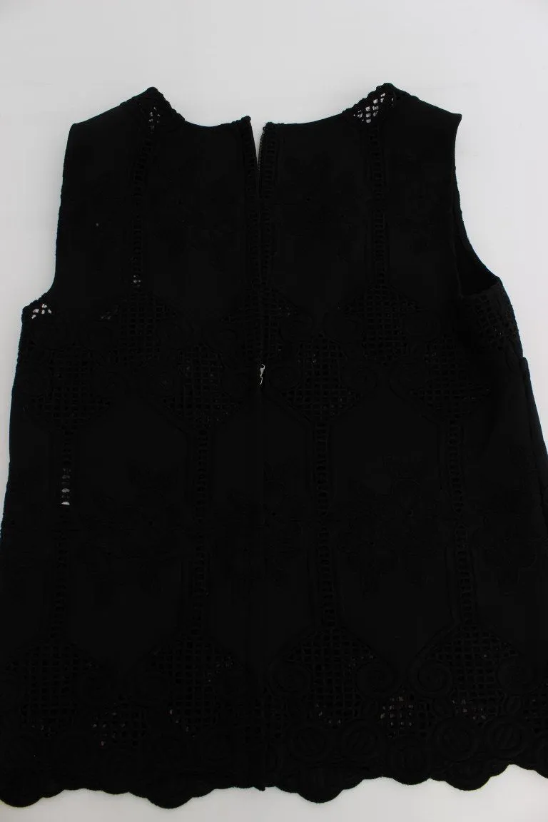 Black Floral Silk Crewneck Top