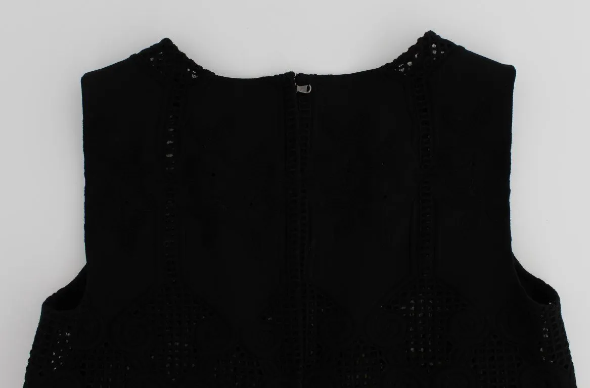 Black Floral Silk Crewneck Top