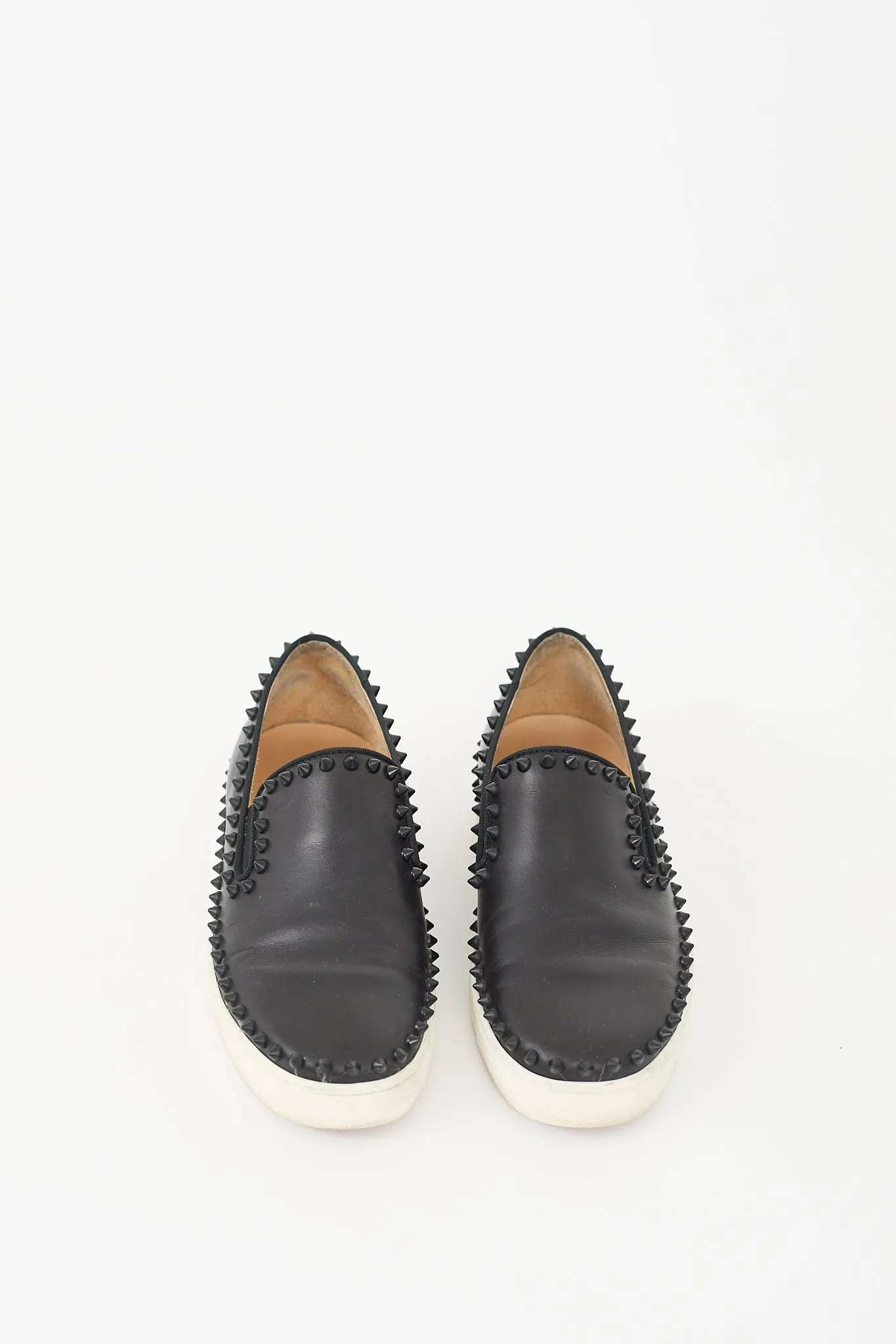 Black Leather Pik Boat Studded Slip On Sneaker