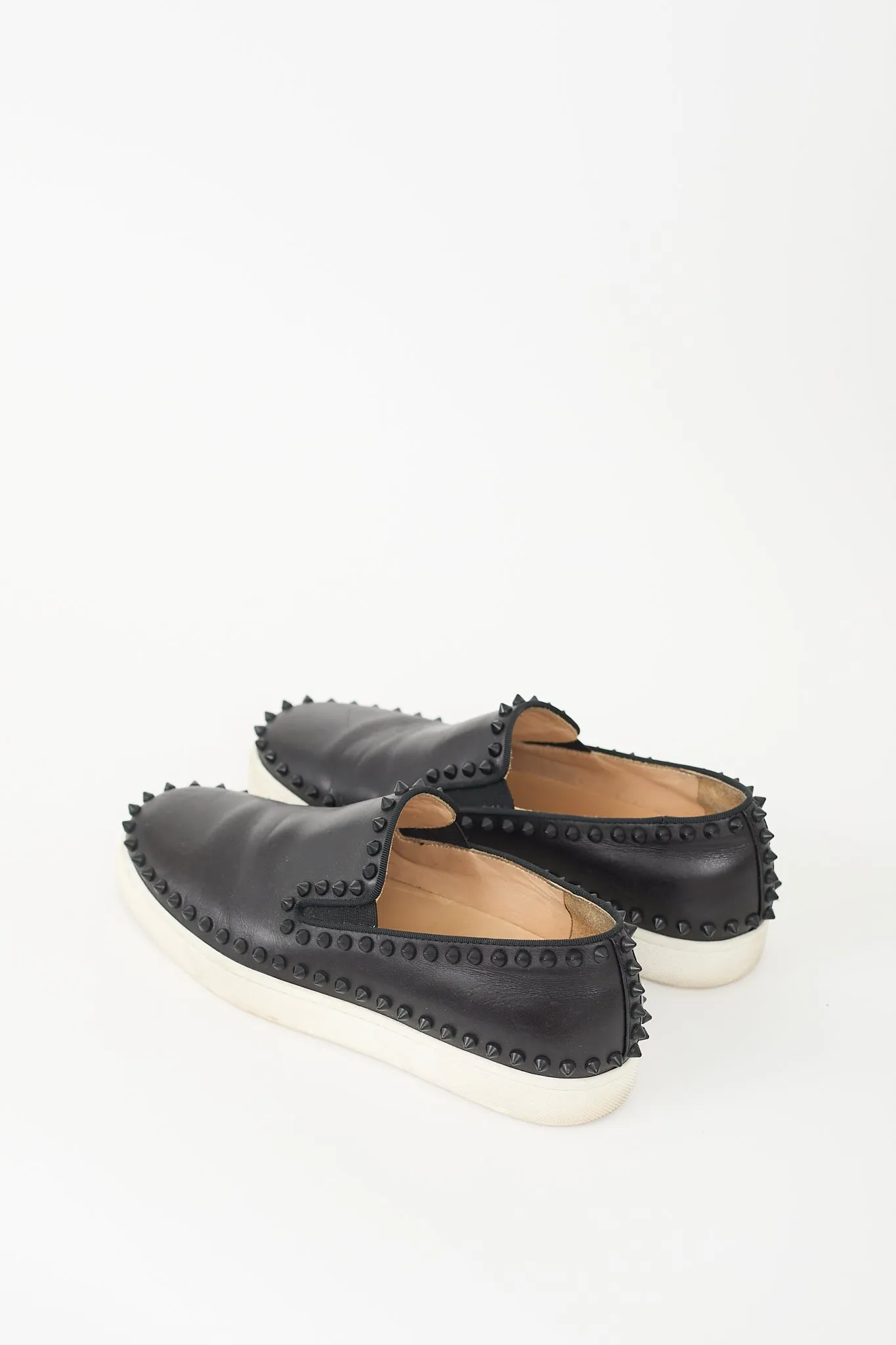 Black Leather Pik Boat Studded Slip On Sneaker