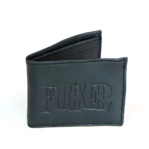 Black Oil Tanned Leather Slim Bi-Fold Wallet w/ Fucker Text