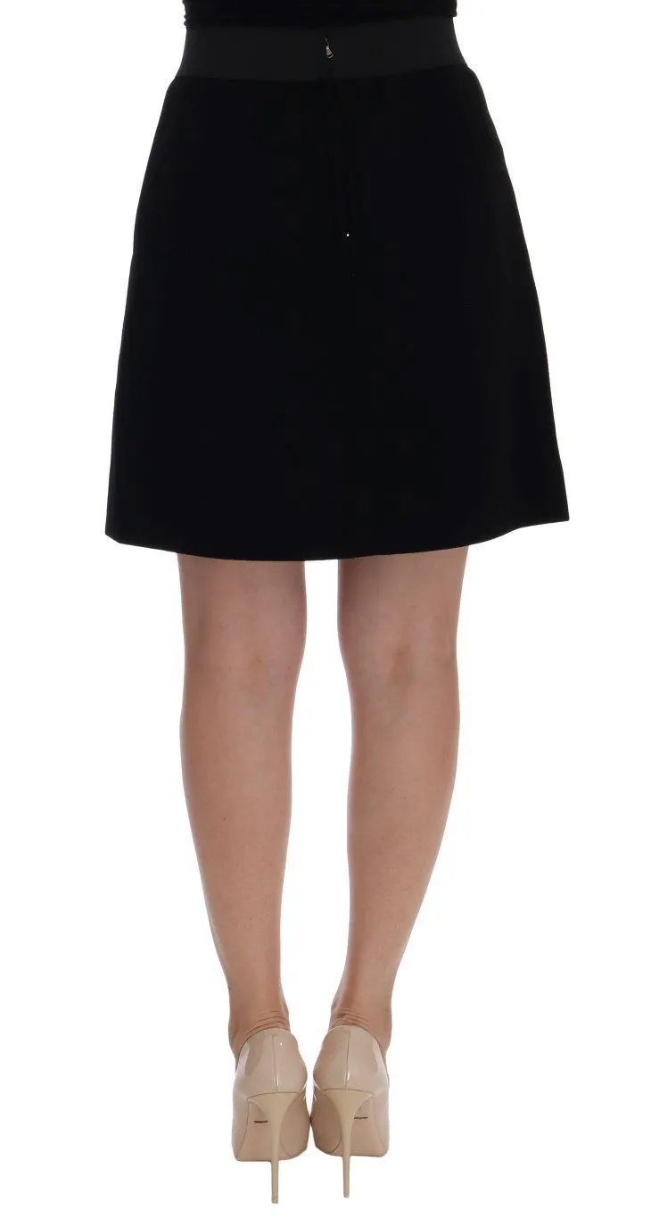 Black Wool Carretto Crystal A-Line Skirt