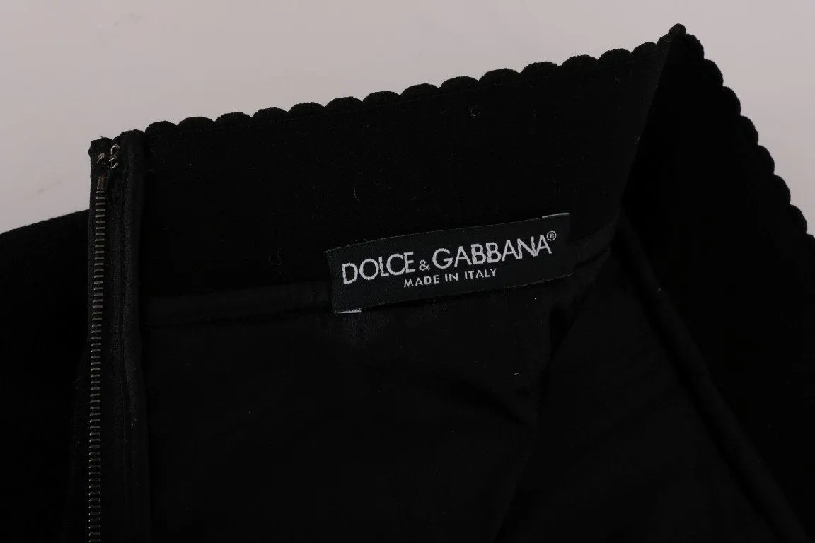 Black Wool Carretto Crystal A-Line Skirt