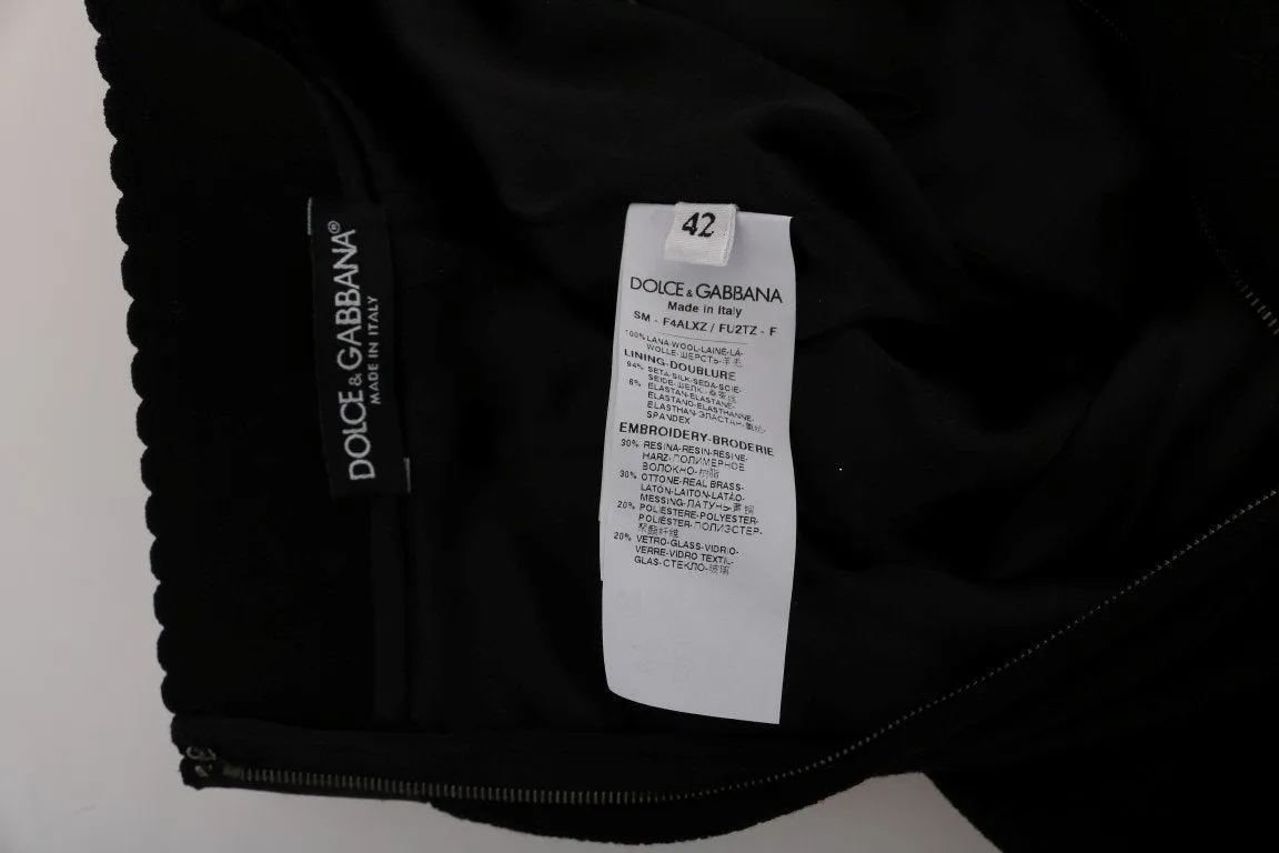 Black Wool Carretto Crystal A-Line Skirt