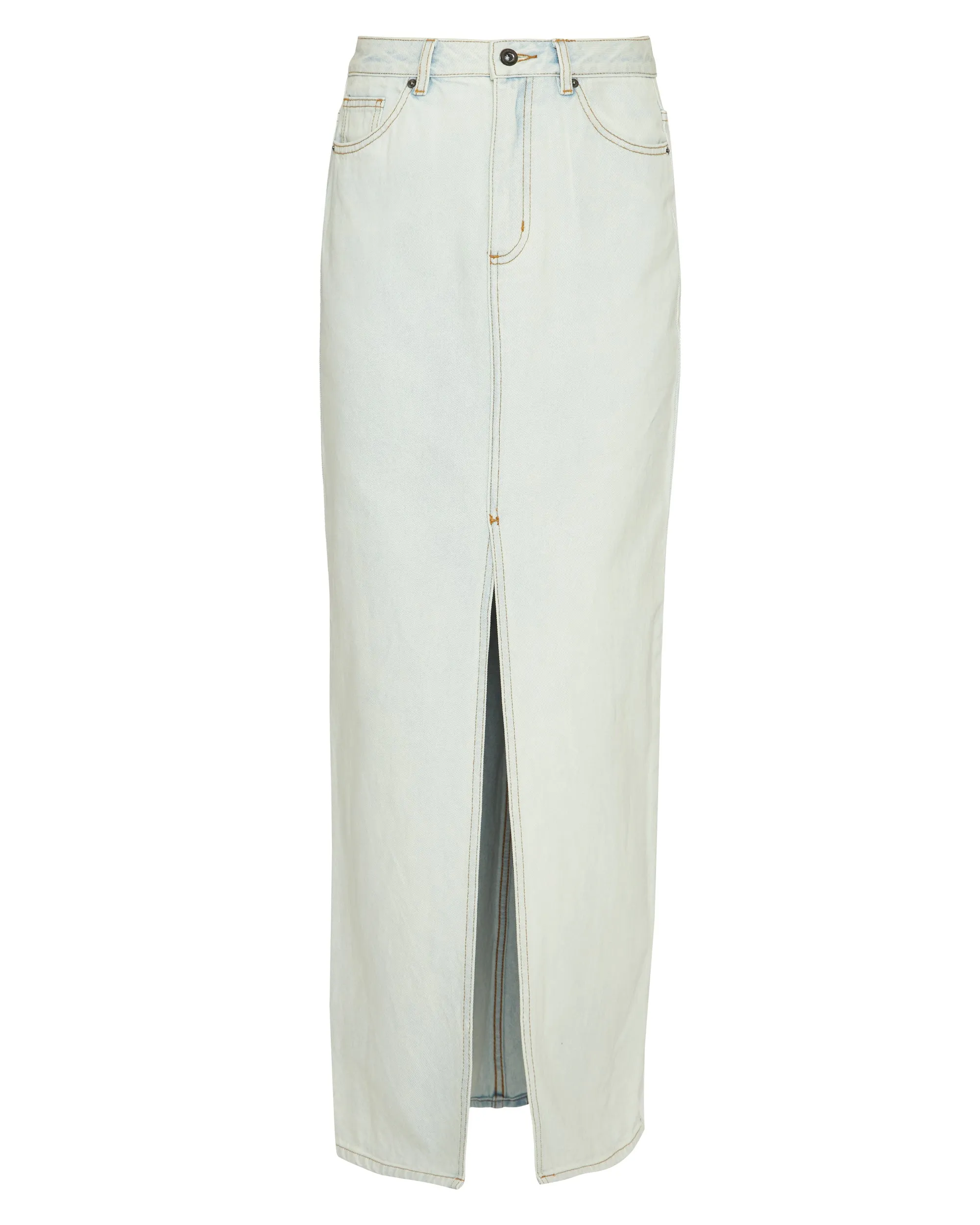 Bleach Wash Denim Maxi Skirt