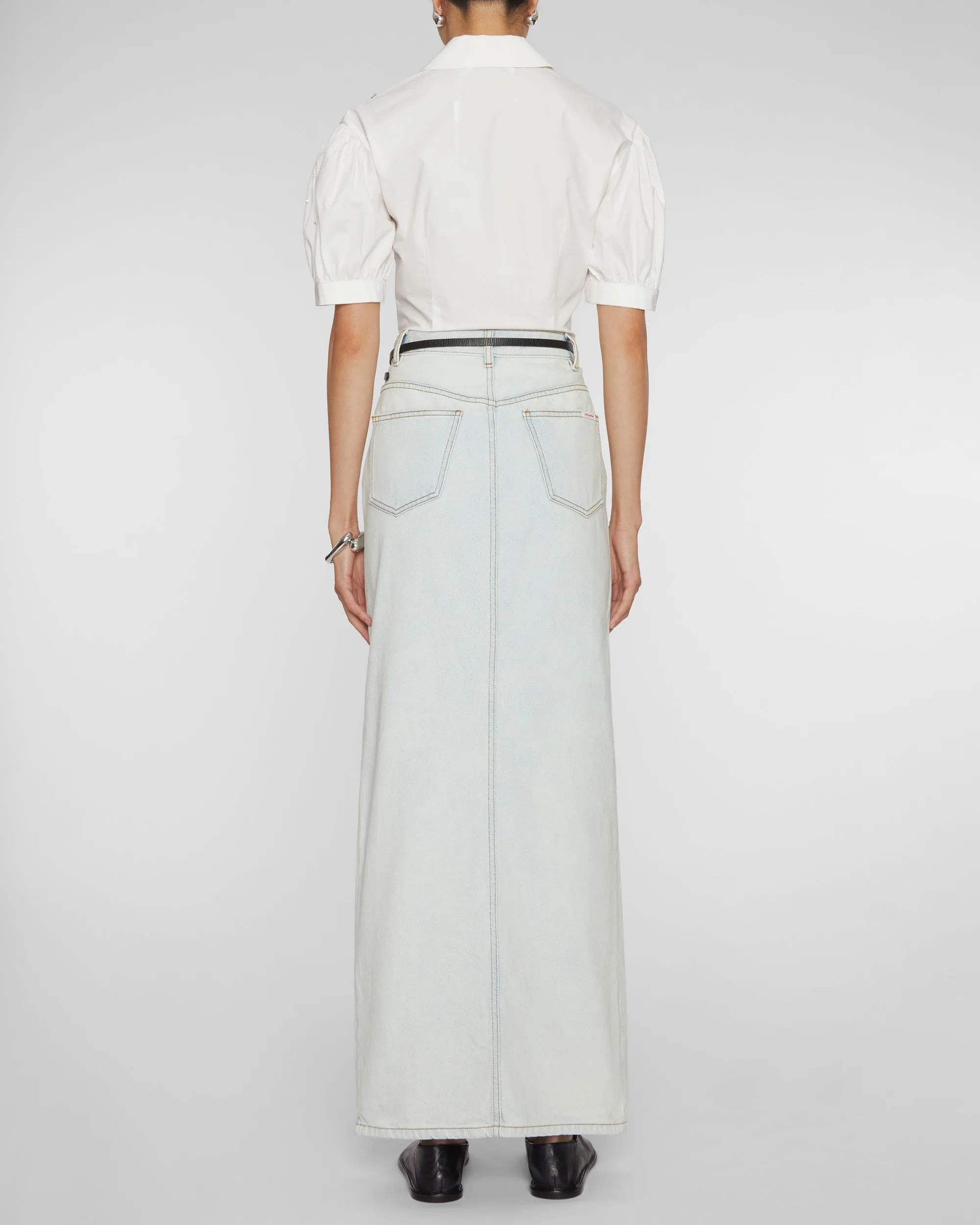 Bleach Wash Denim Maxi Skirt