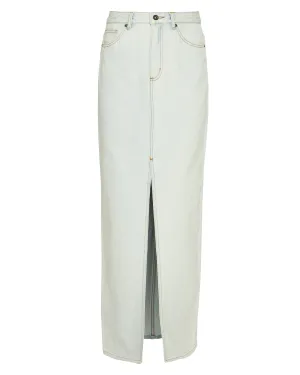 Bleach Wash Denim Maxi Skirt