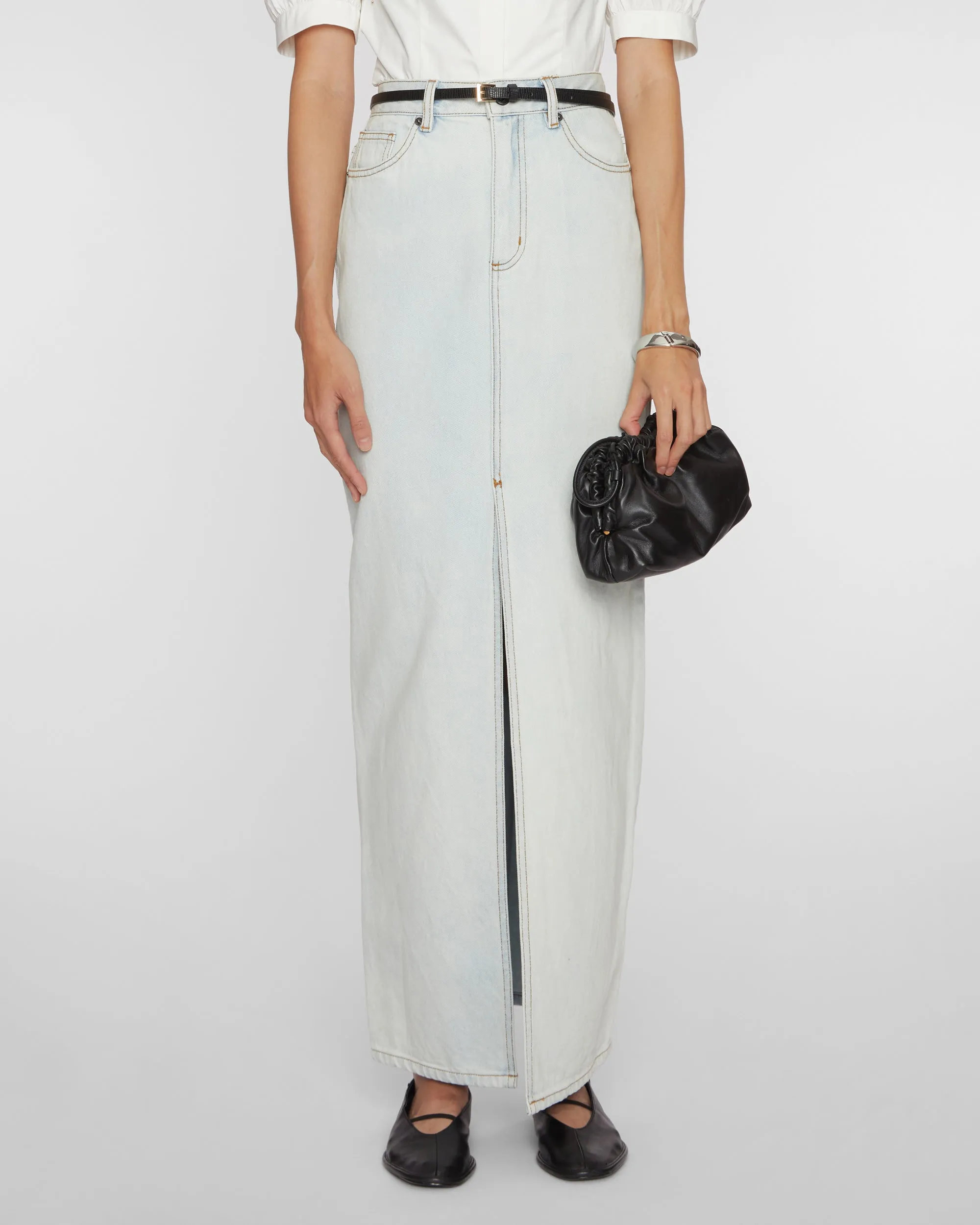 Bleach Wash Denim Maxi Skirt