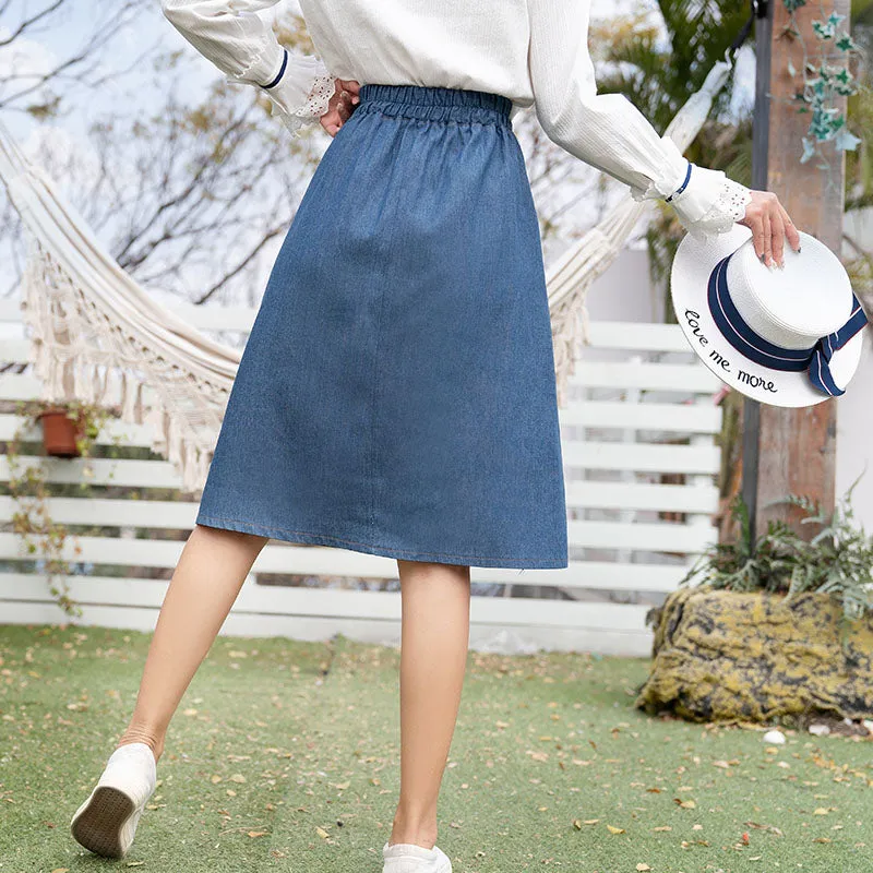 BLUE CAT FOOTPRINT EMBROIDERED DENIM SKIRT UB2498