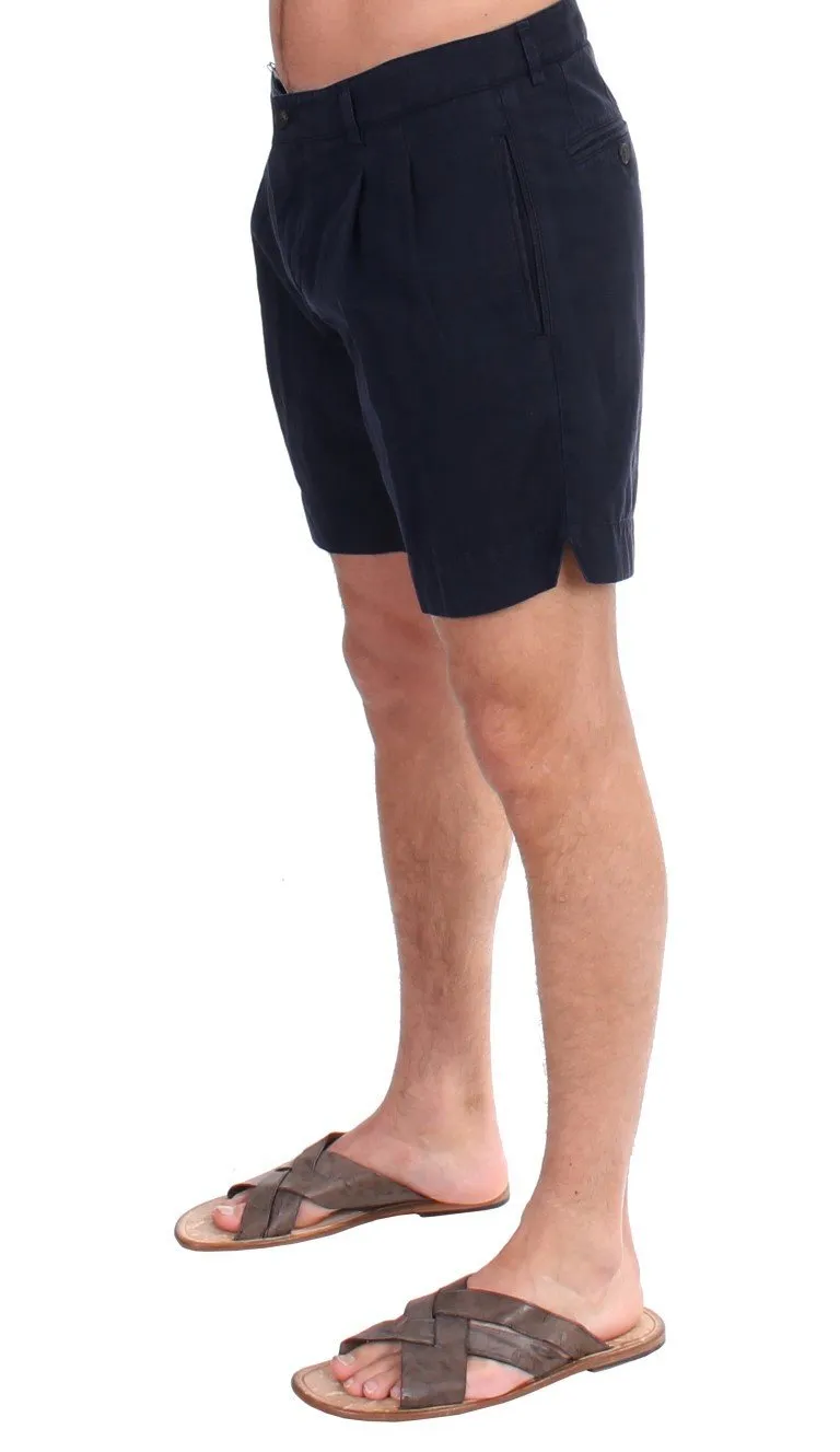 Blue Cotton Above Knees Dress Shorts