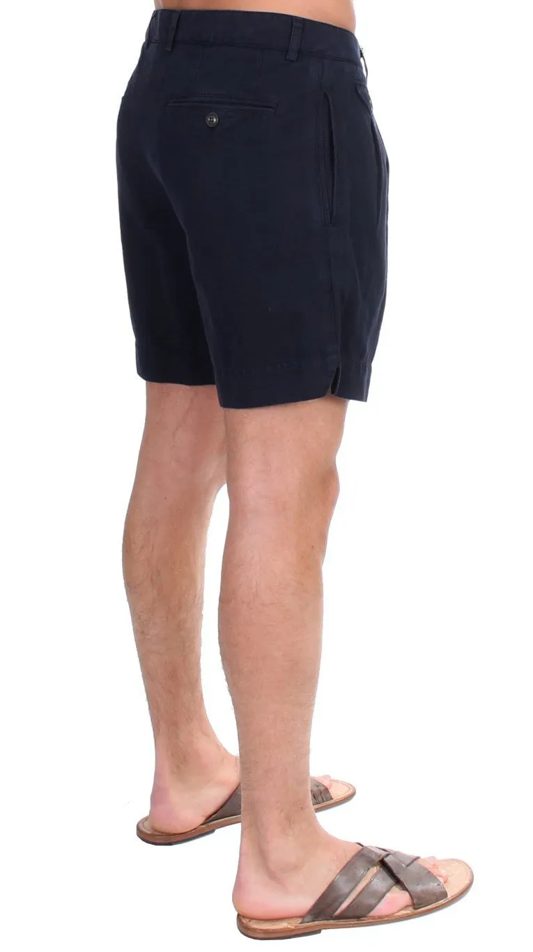 Blue Cotton Above Knees Dress Shorts