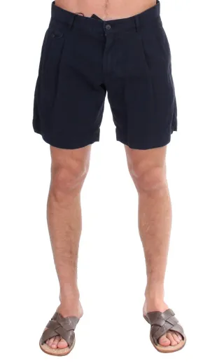 Blue Cotton Above Knees Dress Shorts