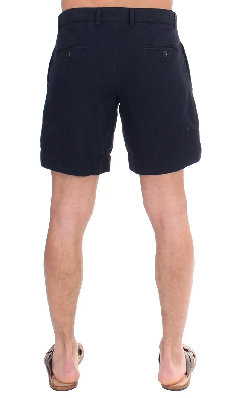 Blue Cotton Above Knees Dress Shorts