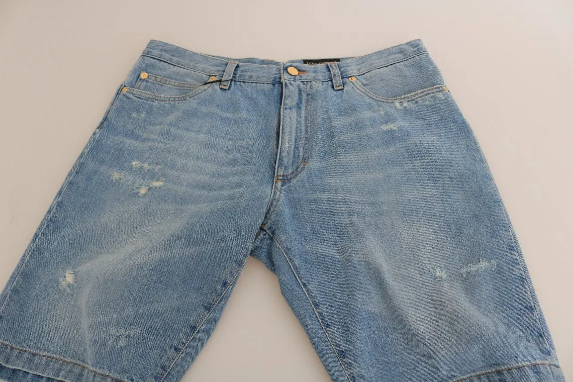 Blue Cotton Denim Shorts