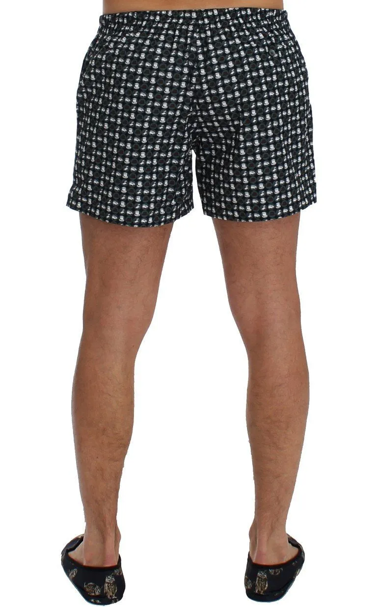 Blue Hat Print Cotton Pajama Shorts