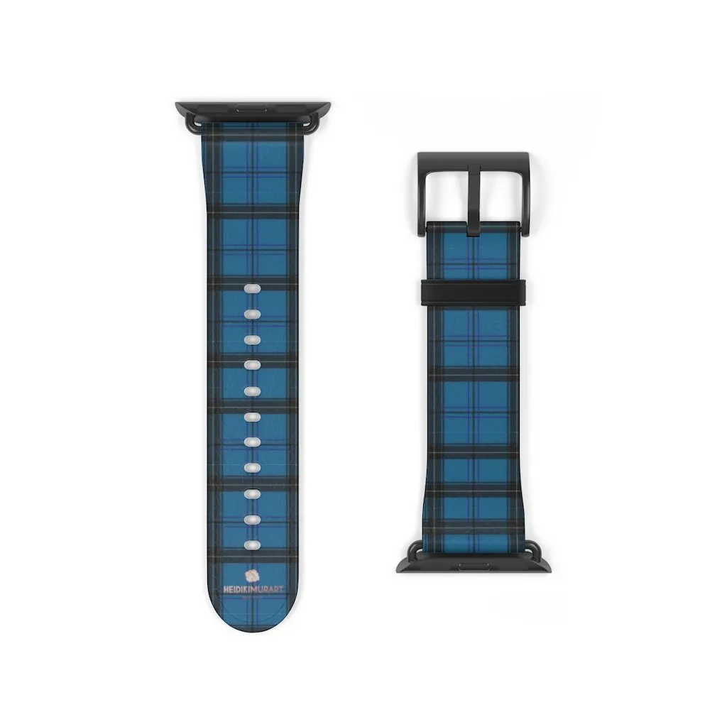 Blue Plaid Apple Watch Band, Plaid Tartan Print 38mm/42mm Watch Band- Made in USA