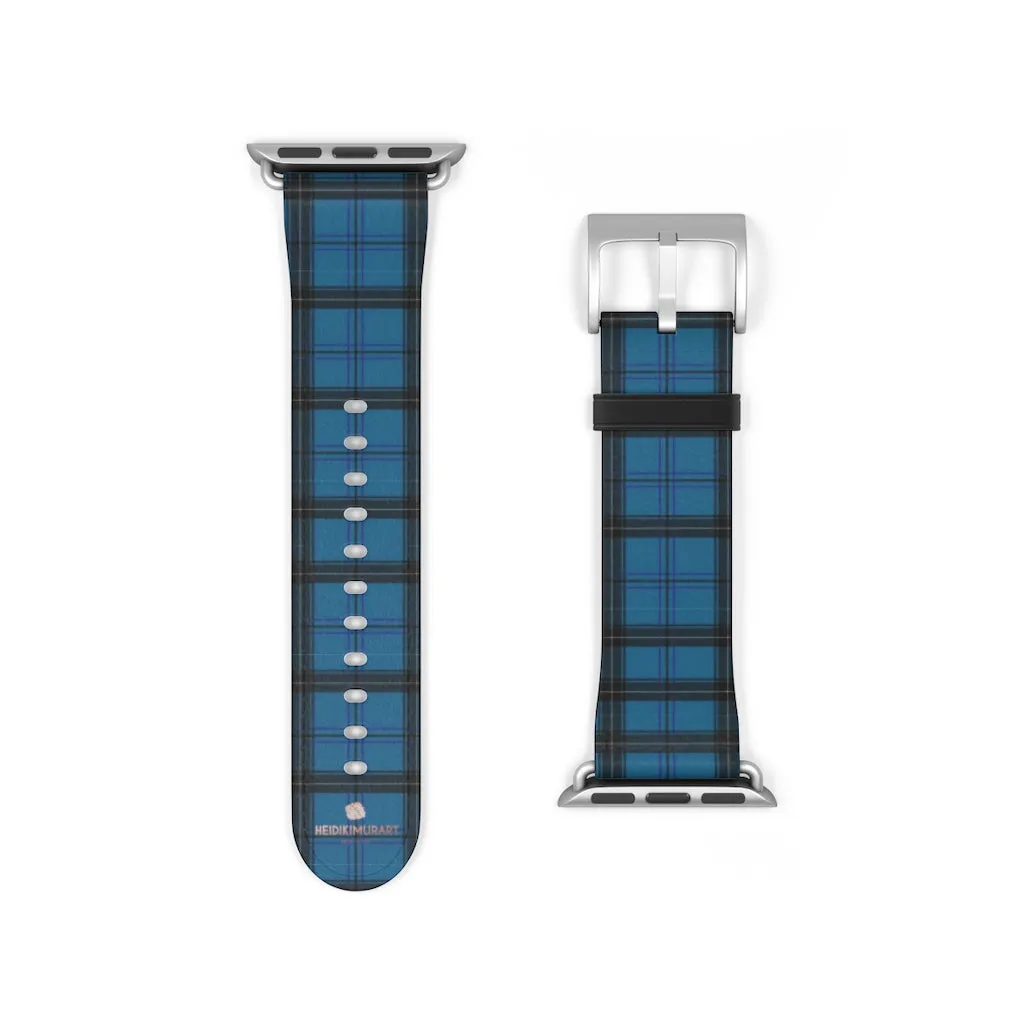 Blue Plaid Apple Watch Band, Plaid Tartan Print 38mm/42mm Watch Band- Made in USA