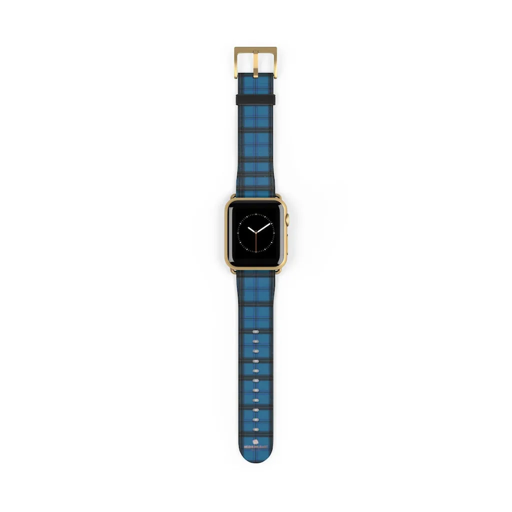 Blue Plaid Apple Watch Band, Plaid Tartan Print 38mm/42mm Watch Band- Made in USA