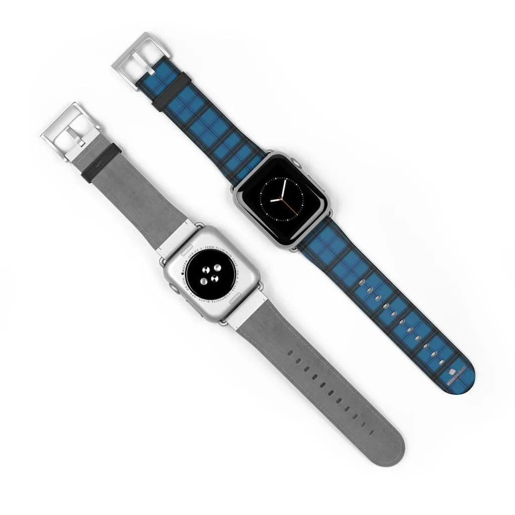 Blue Plaid Apple Watch Band, Plaid Tartan Print 38mm/42mm Watch Band- Made in USA