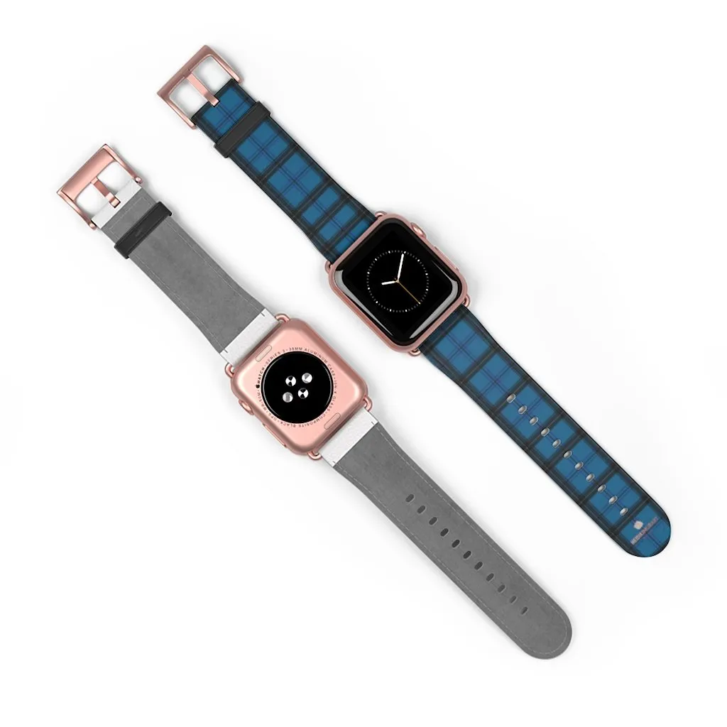 Blue Plaid Apple Watch Band, Plaid Tartan Print 38mm/42mm Watch Band- Made in USA