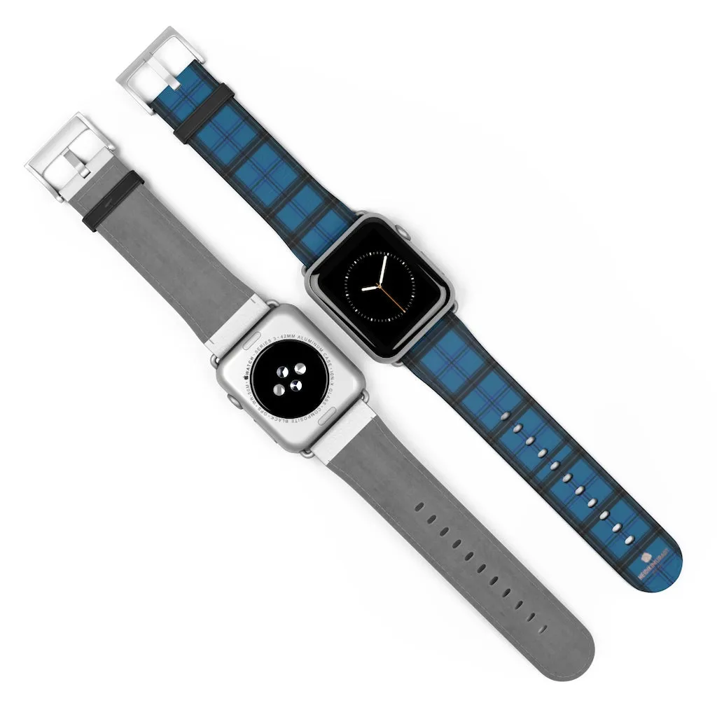 Blue Plaid Apple Watch Band, Plaid Tartan Print 38mm/42mm Watch Band- Made in USA