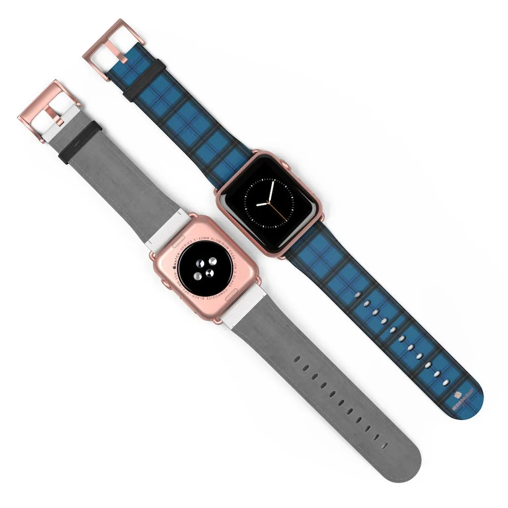 Blue Plaid Apple Watch Band, Plaid Tartan Print 38mm/42mm Watch Band- Made in USA