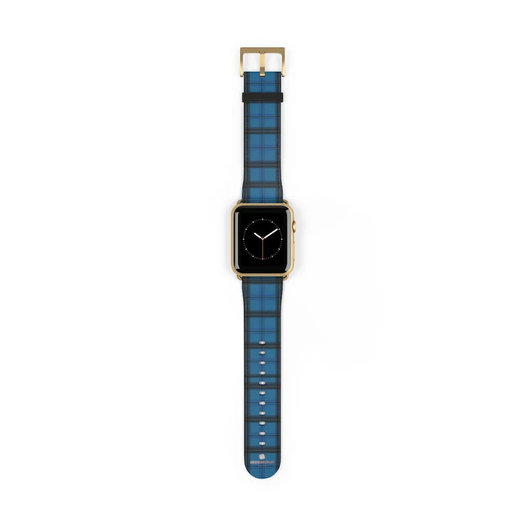 Blue Plaid Apple Watch Band, Plaid Tartan Print 38mm/42mm Watch Band- Made in USA