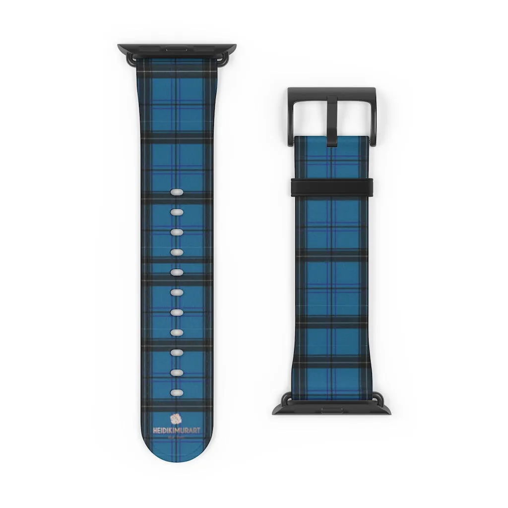 Blue Plaid Apple Watch Band, Plaid Tartan Print 38mm/42mm Watch Band- Made in USA