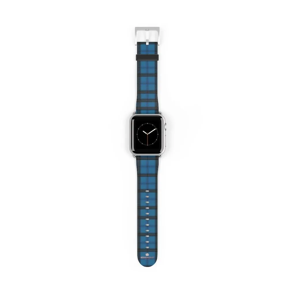 Blue Plaid Apple Watch Band, Plaid Tartan Print 38mm/42mm Watch Band- Made in USA