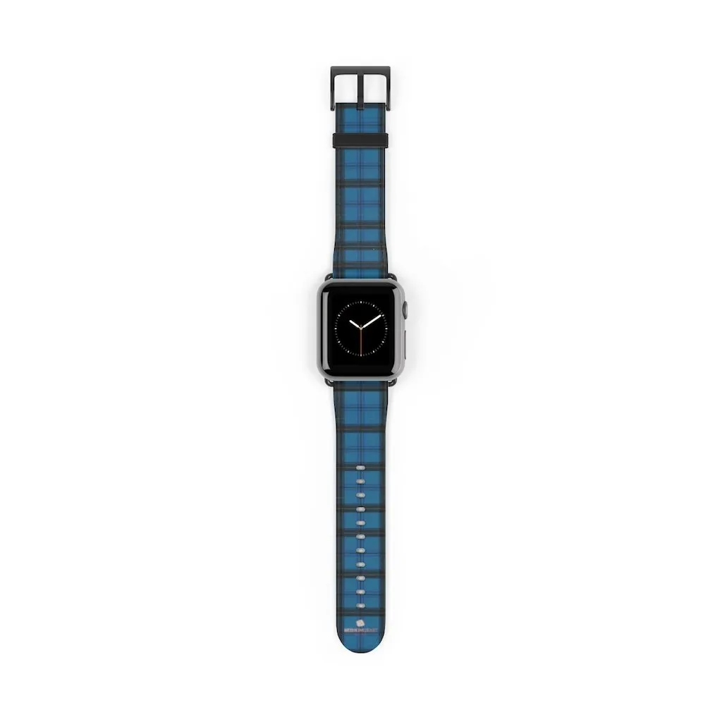 Blue Plaid Apple Watch Band, Plaid Tartan Print 38mm/42mm Watch Band- Made in USA
