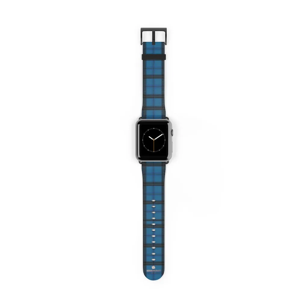 Blue Plaid Apple Watch Band, Plaid Tartan Print 38mm/42mm Watch Band- Made in USA
