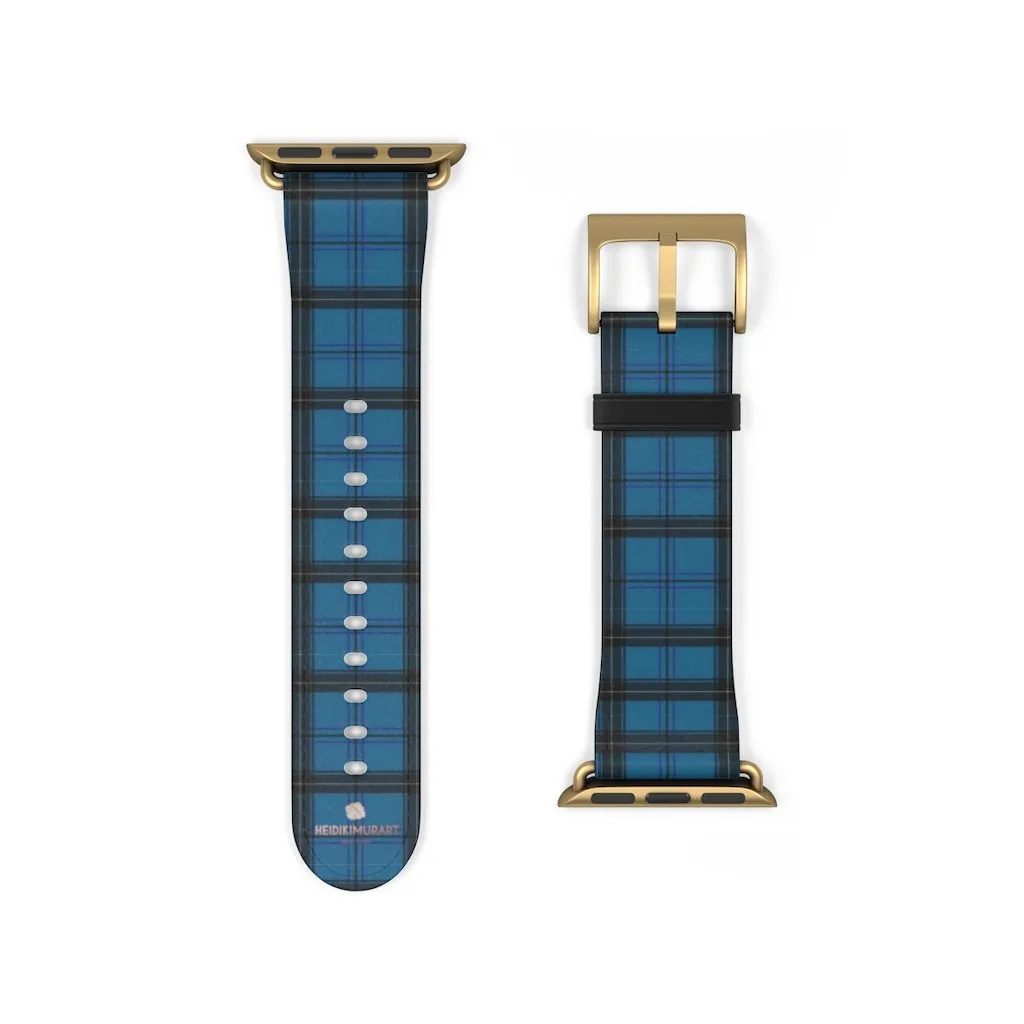 Blue Plaid Apple Watch Band, Plaid Tartan Print 38mm/42mm Watch Band- Made in USA
