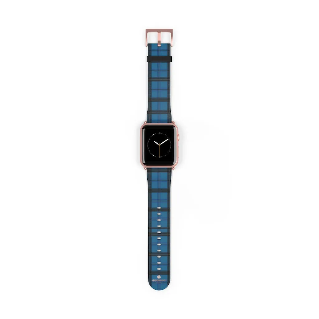 Blue Plaid Apple Watch Band, Plaid Tartan Print 38mm/42mm Watch Band- Made in USA