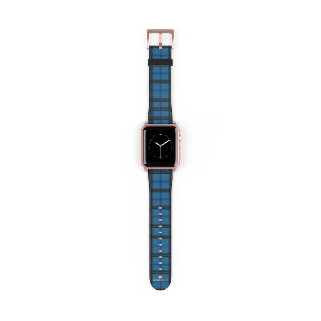 Blue Plaid Apple Watch Band, Plaid Tartan Print 38mm/42mm Watch Band- Made in USA