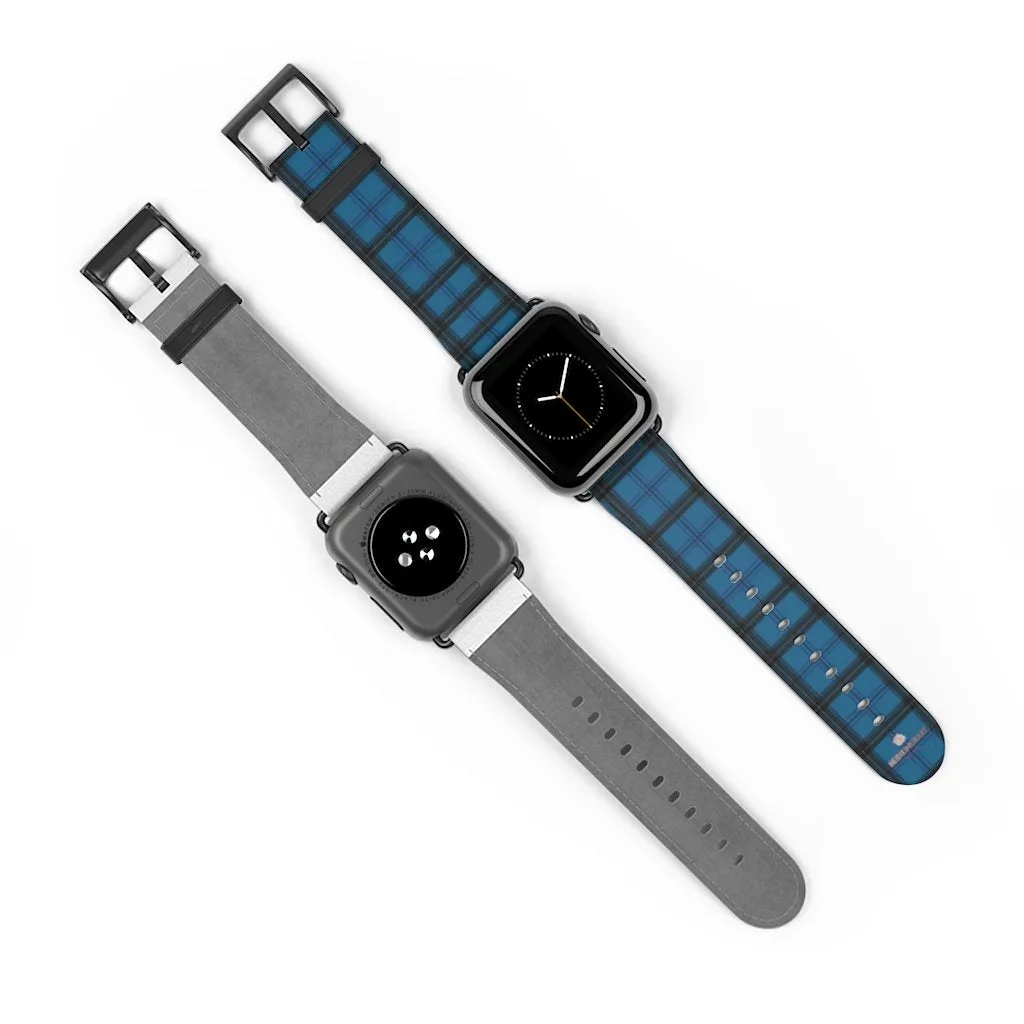 Blue Plaid Apple Watch Band, Plaid Tartan Print 38mm/42mm Watch Band- Made in USA
