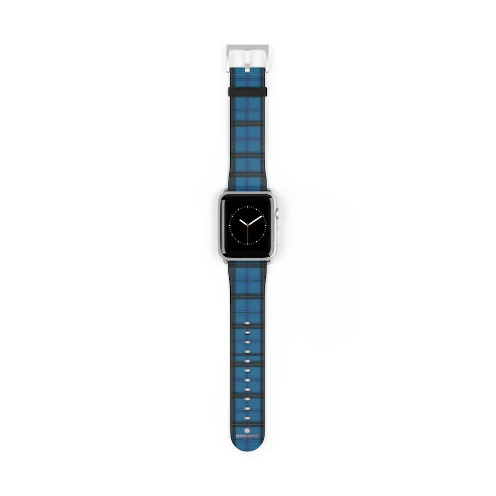Blue Plaid Apple Watch Band, Plaid Tartan Print 38mm/42mm Watch Band- Made in USA