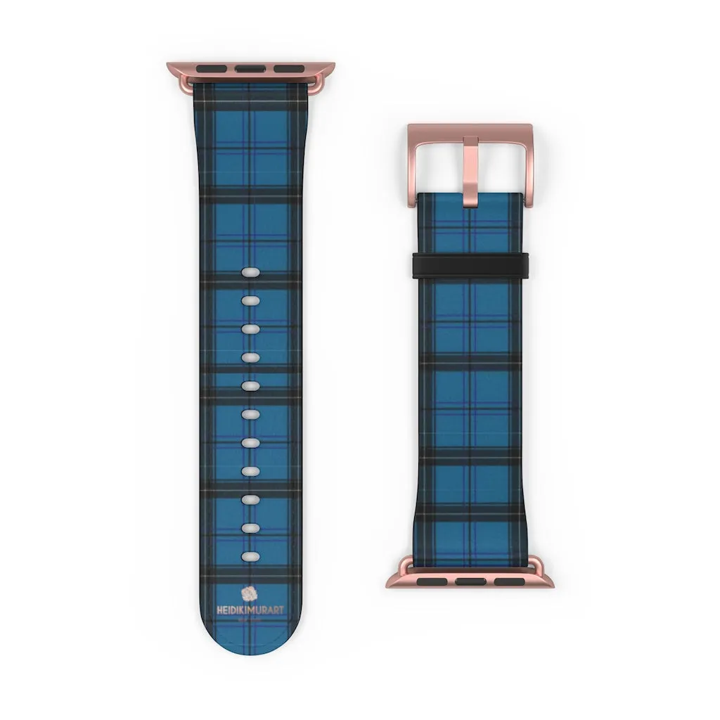 Blue Plaid Apple Watch Band, Plaid Tartan Print 38mm/42mm Watch Band- Made in USA