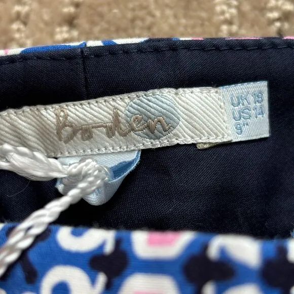 Boden Geo Floral Print Shorts Blue Pink Size US 14 Preppy Chino NWT 9&quot;