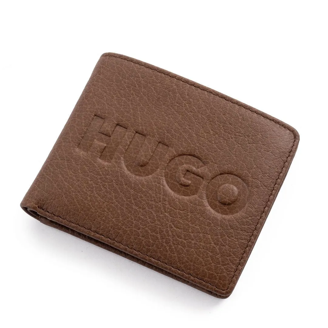 BOSS Grained Leather Embossed logo Bi-Fold Wallet - LBRN