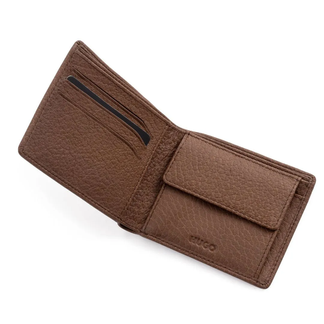 BOSS Grained Leather Embossed logo Bi-Fold Wallet - LBRN