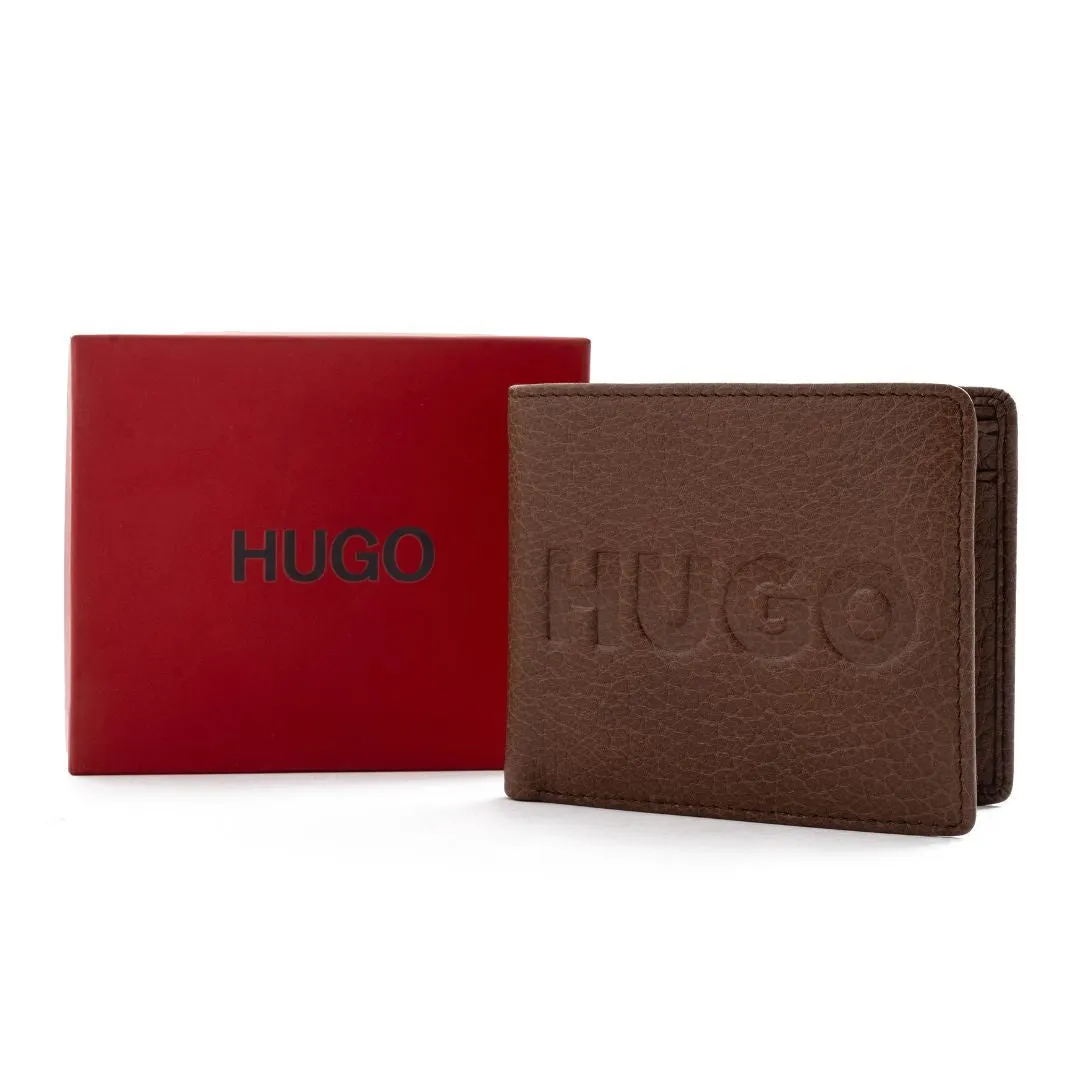 BOSS Grained Leather Embossed logo Bi-Fold Wallet - LBRN