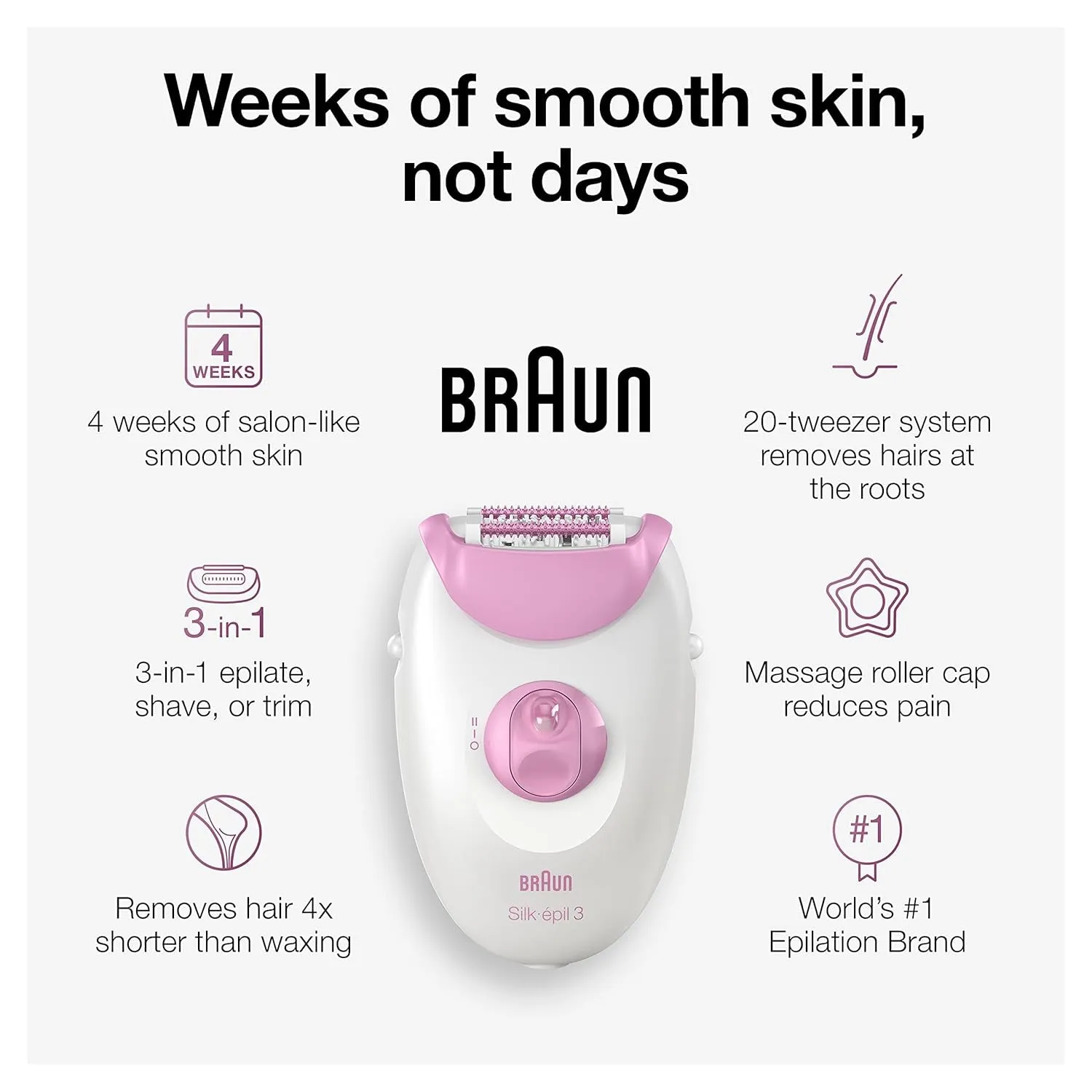 Braun Epilator Silk-Epil 3 3-270, Hair Removal Device, Epilator for Women, Shaver & Trimmer, Hair Removal